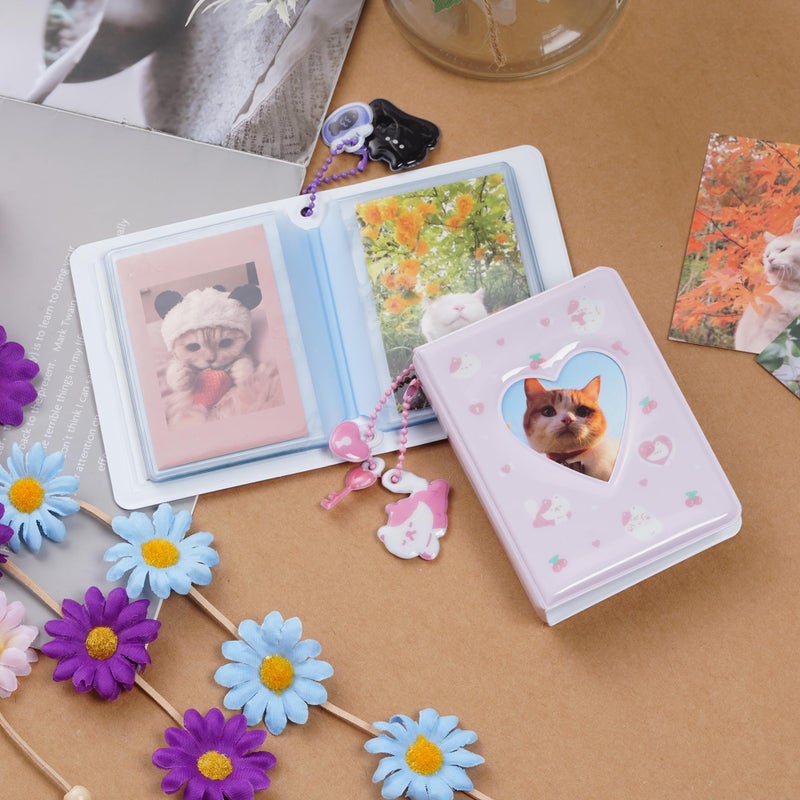 Yymobt 2 Pieces Photocard Binder Album, Mini Photo Album Kpop, 3 Inch Kpop Love Heart Hollow Photocard Binder, Mini Photo Card Book Holder for Collecting With Pendant DIY Keychian 40 Pockets - Image 4