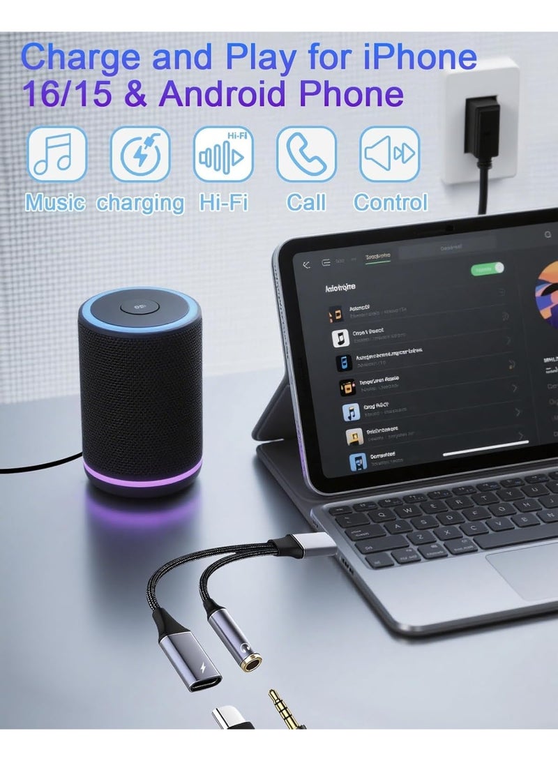 إيغوروف وصلة تحويل Type-C إلى سماعات 3.5 ملم، ومحول شحن سريع 60 واط، ومحول تحويل صوتي، وكابل تحويل بين هاتف وميكروفون للبث المباشر. - Image 5