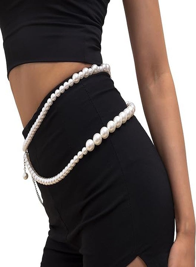 RECTYO GALLERY 1 Pcs Premium white Pearl Waist Chain Layered Belly Body Chains Bikini Belly Chain Beach Rave Party Body Accessories for Women and Girls - Image 4