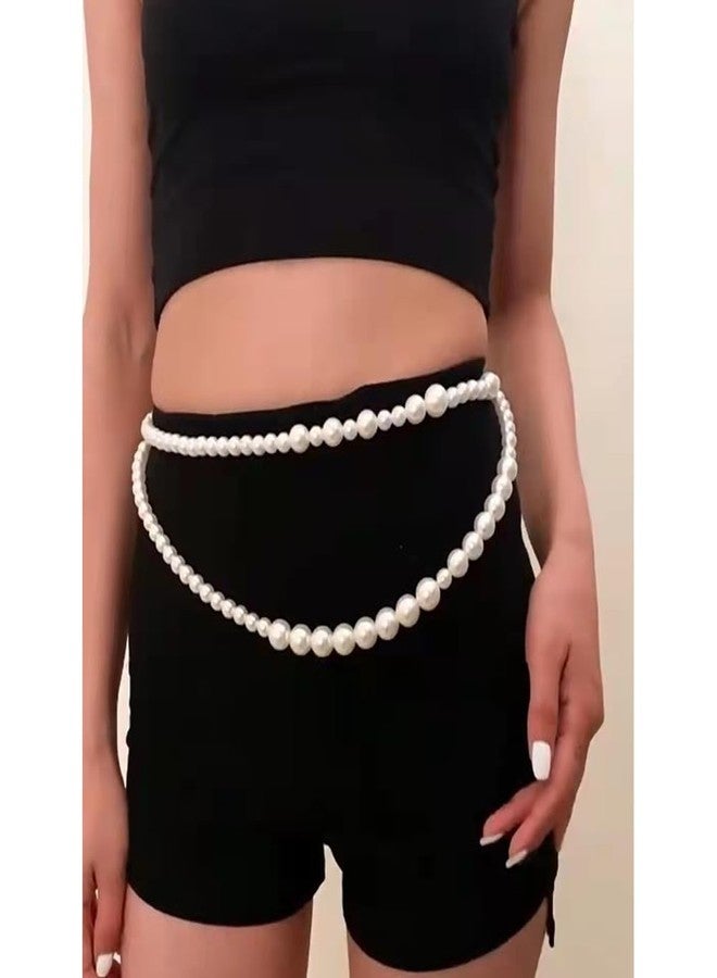 RECTYO GALLERY 1 Pcs Premium white Pearl Waist Chain Layered Belly Body Chains Bikini Belly Chain Beach Rave Party Body Accessories for Women and Girls - Image 3