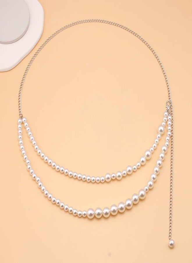 RECTYO GALLERY 1 Pcs Premium white Pearl Waist Chain Layered Belly Body Chains Bikini Belly Chain Beach Rave Party Body Accessories for Women and Girls - Image 5