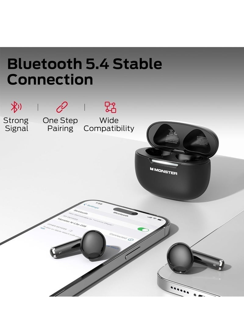 Monster N-Lite 208 TWS Earbuds – 13mm Bass, Bluetooth 5.4, 25H Playtime, ENC, IPX5, Touch Control - Image 5