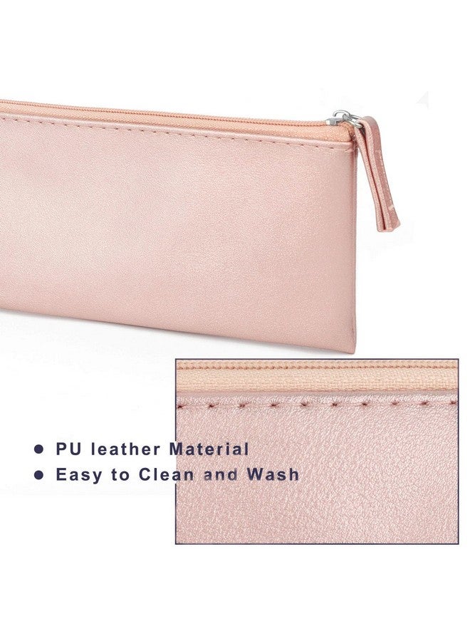 SumDirect Pu Leather Cosmetic Pencil Bags Small Soft Makeup Pouch With Zipper Simple Comestic Organizer Pink Gold Silver - Image 4