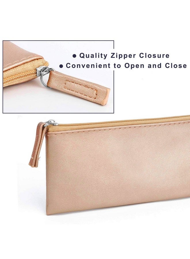 SumDirect Pu Leather Cosmetic Pencil Bags Small Soft Makeup Pouch With Zipper Simple Comestic Organizer Pink Gold Silver - Image 3