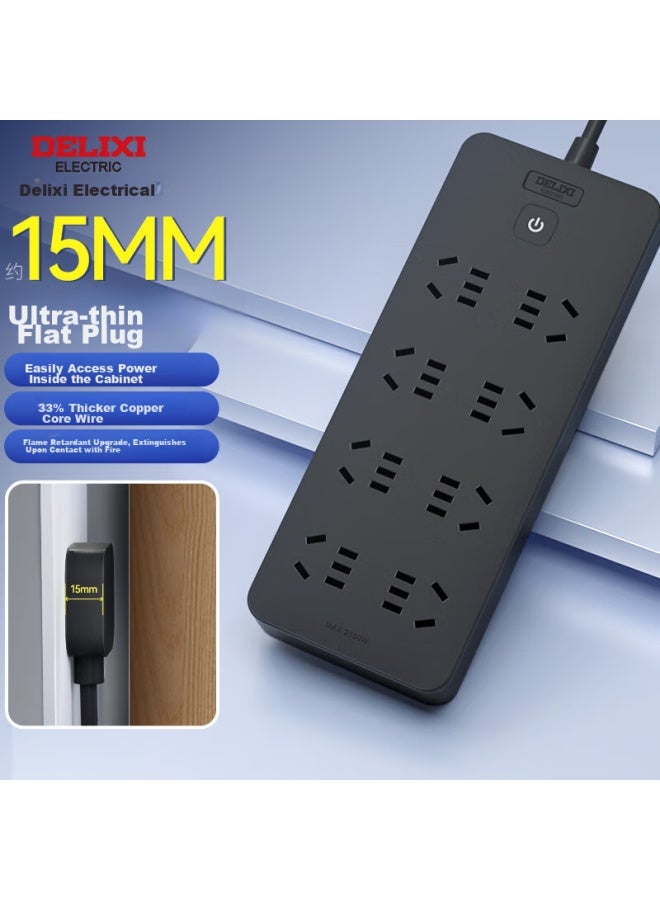 Delixi New National Standard Power Strip/extension Cord/power Bar/power Strip/power Board/power Strip 8 Outlets With Master Switch, 3 Meters Long, Black - Image 1