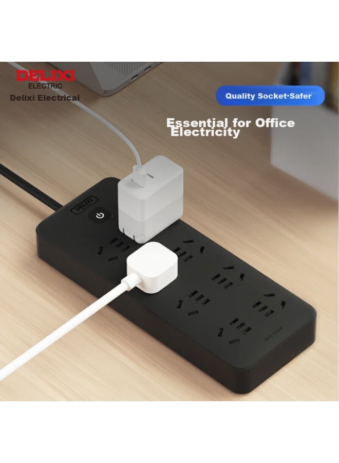 Delixi New National Standard Power Strip/extension Cord/power Bar/power Strip/power Board/power Strip 8 Outlets With Master Switch, 3 Meters Long, Black - Image 5