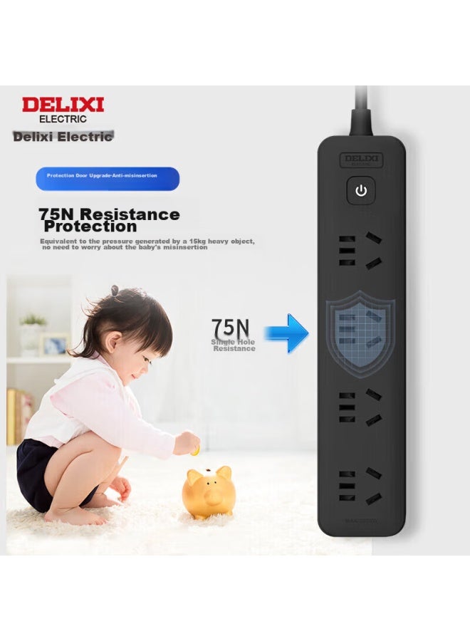 Delixi New National Standard Power Strip/extension Cord/power Bar/power Strip/power Board/power Strip 8 Outlets With Master Switch, 3 Meters Long, Black - Image 3