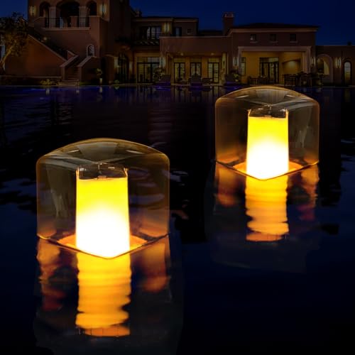 LanPool Floating Pool Lights, Solar Flame Pool Lights Waterproof, Square Pool Light, Glow in The Dark Light Up Swimming Pools Accessories,Floating Solar Light for Pools Pond Outdoor-2PCS - Image 1