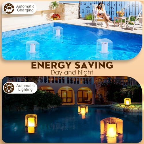 LanPool Floating Pool Lights, Solar Flame Pool Lights Waterproof, Square Pool Light, Glow in The Dark Light Up Swimming Pools Accessories,Floating Solar Light for Pools Pond Outdoor-2PCS - Image 3