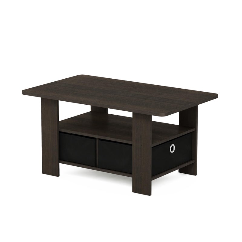 Furinno ANDREY Coffee Table, Small Modern Coffee Table with Storage and Bin Drawer, Side Table for Living Room, Bedroom, Home Office, Dark Brown - Image 1