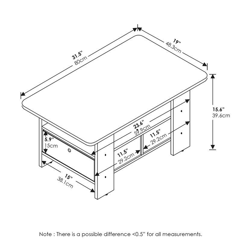 Furinno ANDREY Coffee Table, Small Modern Coffee Table with Storage and Bin Drawer, Side Table for Living Room, Bedroom, Home Office, Dark Brown - Image 4
