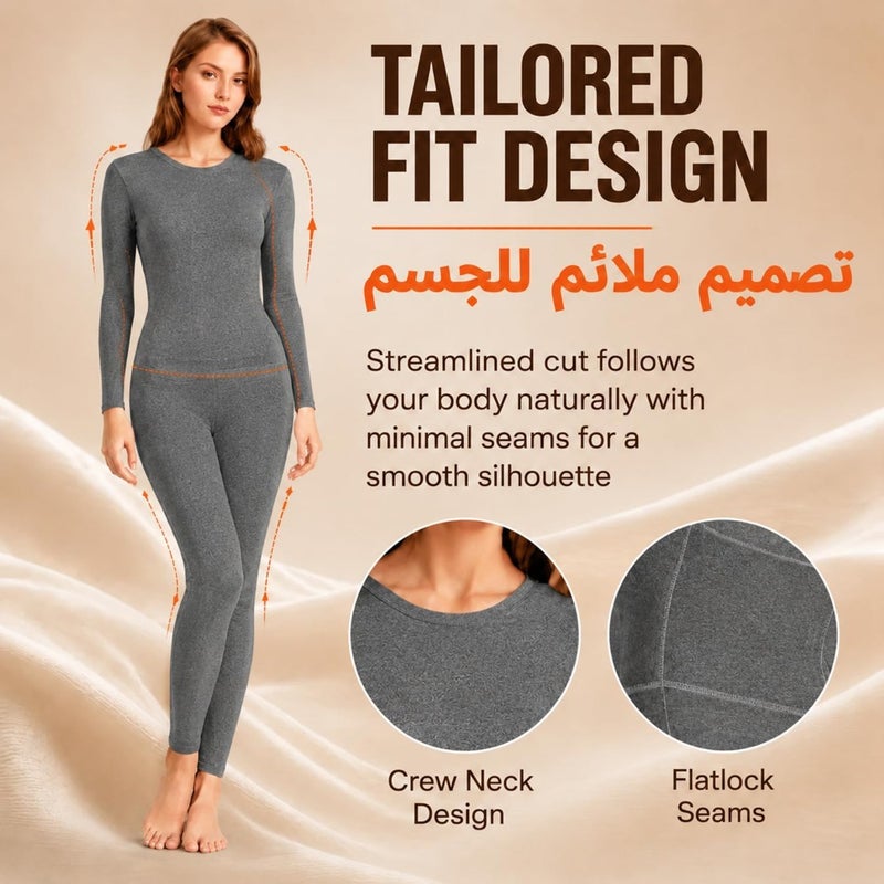 Thermal Underwear for Women Warm Base Layers Soft Long Johns Leggings Fleece Lined Sleepwear Top Bottom Pajama Set Winter Cold Weather Snow Slim Fit Shirts Lightweight Skiing Yoga Training - Image 2