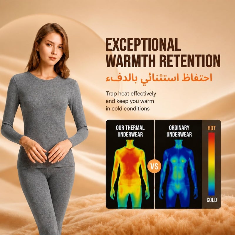 Thermal Underwear for Women Warm Base Layers Soft Long Johns Leggings Fleece Lined Sleepwear Top Bottom Pajama Set Winter Cold Weather Snow Slim Fit Shirts Lightweight Skiing Yoga Training - Image 3