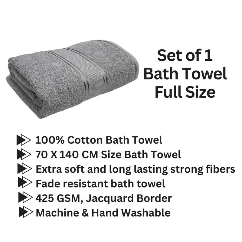 STAMIO Cotton 425 GSM Bath Towel for Men and Women, 70 X 140 CM | Extra Soft & Absorbent Large Size Towels for Bathing, Home, Salon, Hotel use | Drizzle Grey - Image 2