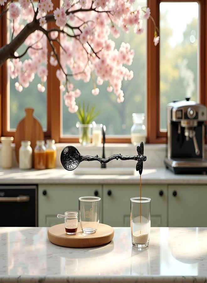 WaigN Gun Black Retro Dragonfly Coffee Teaspoon Stainless Steel Tableware Creative Sugar Spoon Tea Stir Bar, Dessert, Cake, Long Handle Kitchen Gadget Antique, Teaspoons - Image 5