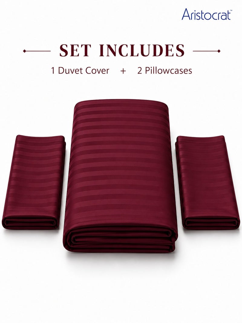 Aristocrat 3-Piece Stripe Microfiber Duvet Cover Set | Single | Includes 1 Duvet Cover (160x220cm) & 2 Pillowcases (53x75+15cm) | Ultra Soft, Breathable & Wrinkle Resistant |maroon - Image 2
