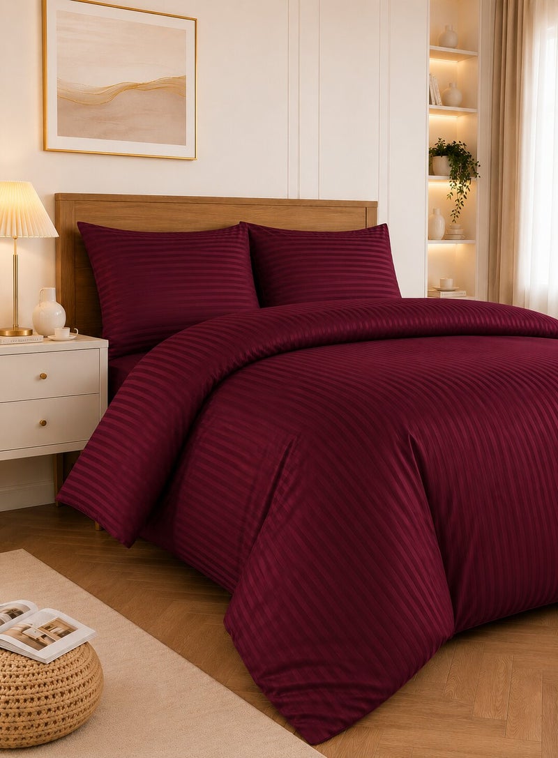 Aristocrat 3-Piece Stripe Microfiber Duvet Cover Set | Single | Includes 1 Duvet Cover (160x220cm) & 2 Pillowcases (53x75+15cm) | Ultra Soft, Breathable & Wrinkle Resistant |maroon - Image 1