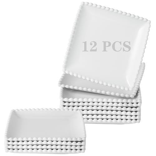 OMAYKEY 6 Inch Square Appetizer Plates, Salad Plates Set, Ceramic Dessert Plates, Porcelain Small Serving Plates for Cake, Snacks, Side Dish, Sushi - Microwave, Oven, Dishwasher Safe, Set of 12, White - Image 1