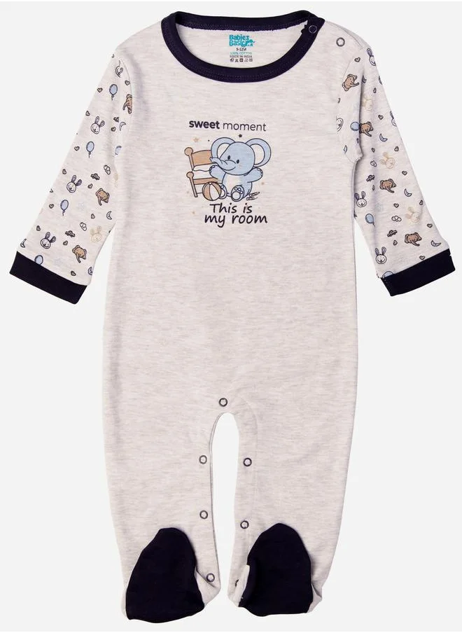 Babies Basic BabiesBasic 100% cotton Printed Long Sleeves Jumpsuit/Romper/Sleepsuit for babies, 3-6 Months , Grey