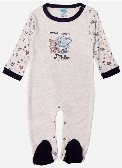 BabiesBasic 100% cotton Printed Long Sleeves Jumpsuit/Romper/Sleepsuit for babies, 3-6 Months , Grey