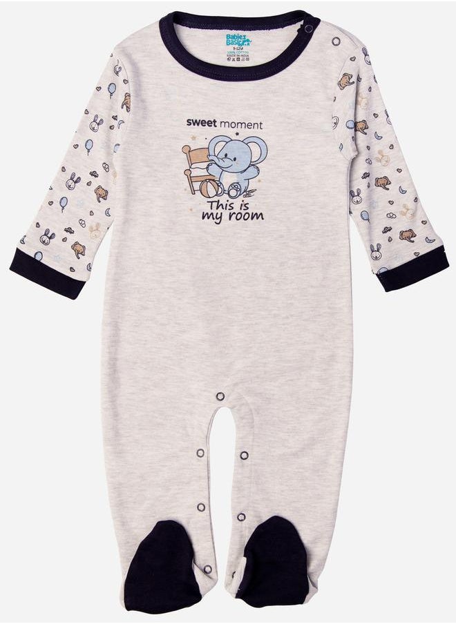 Babies Basic - BabiesBasic 100% cotton Printed Long Sleeves Jumpsuit/Romper/Sleepsuit for babies, 3-6 Months , Grey - Image 1