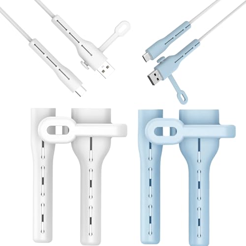 Zytiqt Cable Protector For Type C, Durable Wire Cover For Android Devices, Charger Wire Protectors, Data Cable Protector Type C (2 Pack, Blue+White) - Image 1