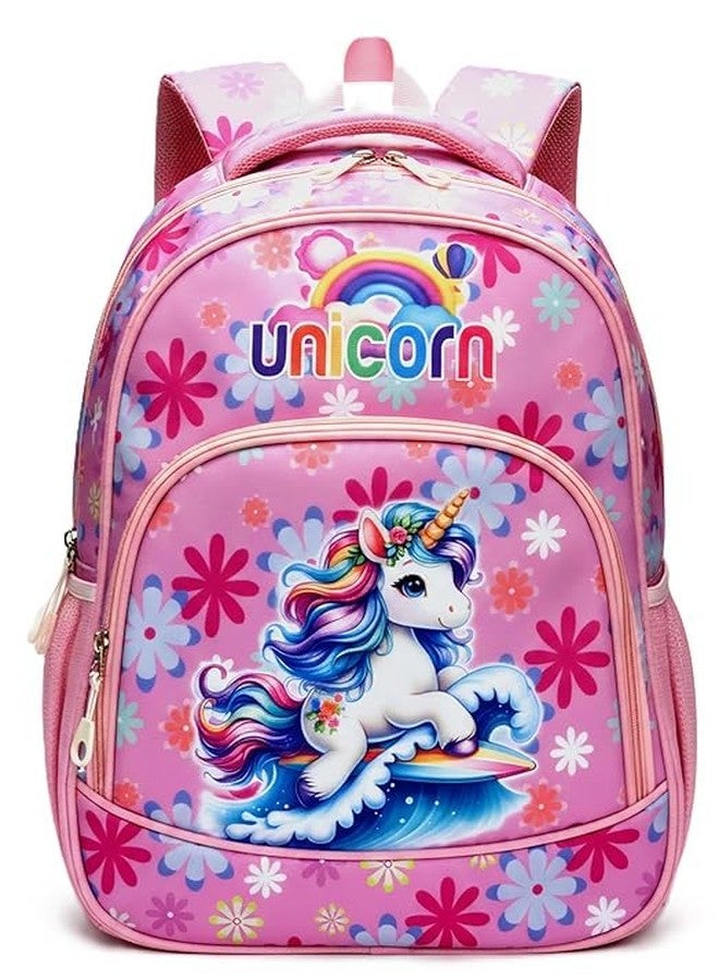 Stylbase 27L Kid School Backpack Bag for Girls and Boys | Ideal School Picnic travel & Travelling Bag |17Inches 4 Compartments, Water-Resistant Multipurpose for Kids (Baby Pink Unicorn) - Image 1