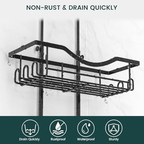 REINHARDT Shower Caddy Hanging Adjustable Shower Caddy, Rustproof Shower Organizer Extended Length Shower Caddy Over Shower Head with Hooks Soap Holder, Large Capacity Anti-Swing Bathroom Organizer, Black - Image 3