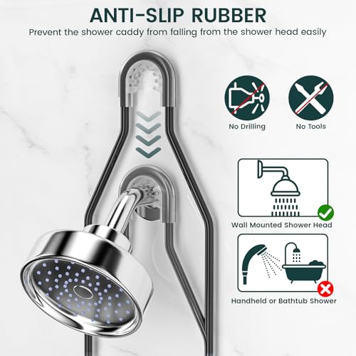 REINHARDT Shower Caddy Hanging Adjustable Shower Caddy, Rustproof Shower Organizer Extended Length Shower Caddy Over Shower Head with Hooks Soap Holder, Large Capacity Anti-Swing Bathroom Organizer, Black - Image 4