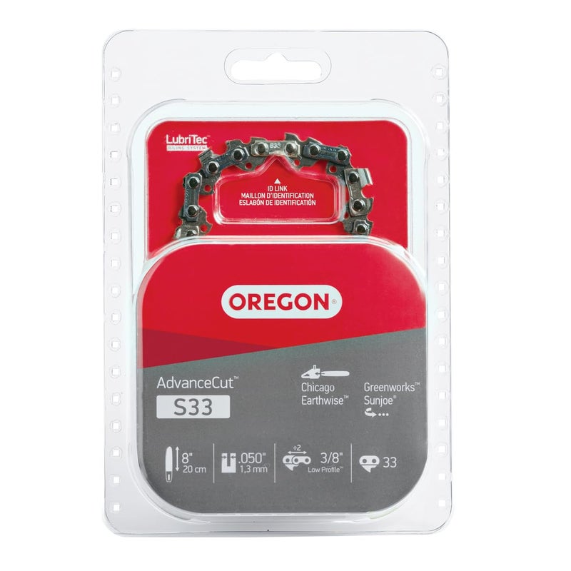 Oregon S33 Pole Saw/Chainsaw Chain for 8-Inch Bar, 33 Drive Links, .050" Gauge, 3/8" Pitch, Fits Chicago, Earthwise, Greenworks, Sun Joe