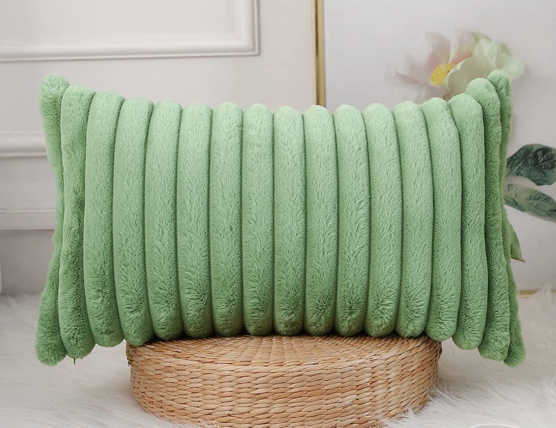 PANOD Faux Fur Decorative Lumbar Throw Pillow Covers 14 x 24 Long Boho Lumbar Pillow Covers Pillow Case Cushion Case for Bed Sofa Farmhouse Livingroom Sage Green - Image 1