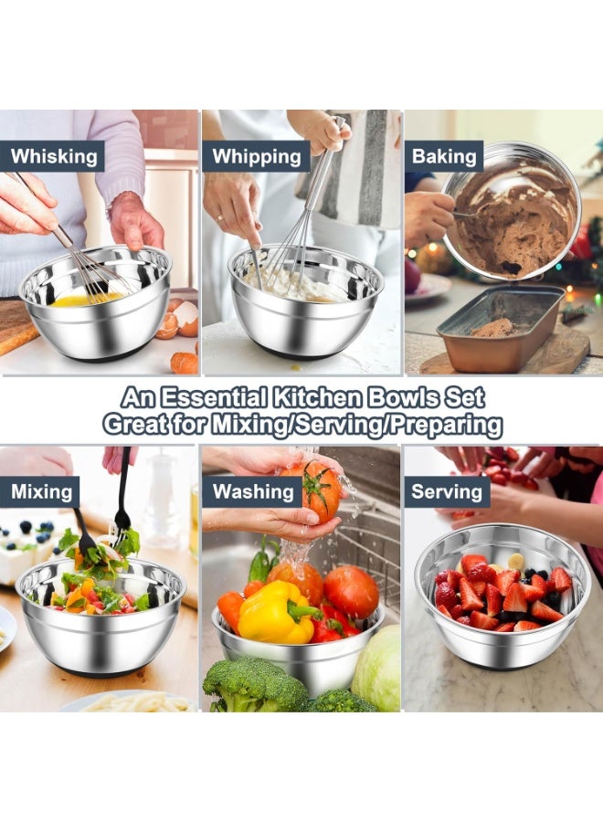هومستر مجموعة أوعية خلط من الفولاذ المقاوم للصدأ 3 قطع (26,22,18 سم) مع أغطية محكمة، قاعدات مانعة للانزلاق، متداخلة لتوفير المساحة، للخَبز والطهي - Image 5