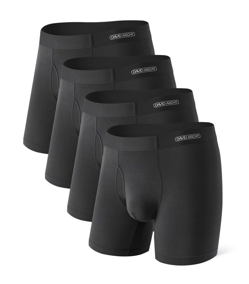 DAVID ARCHY Mens Underwear Silky Soft Second Skin Modal Boxer Briefs Waistfree Seamless Waistband Underwear for Men Pack of 4 (L, Black) - Image 1