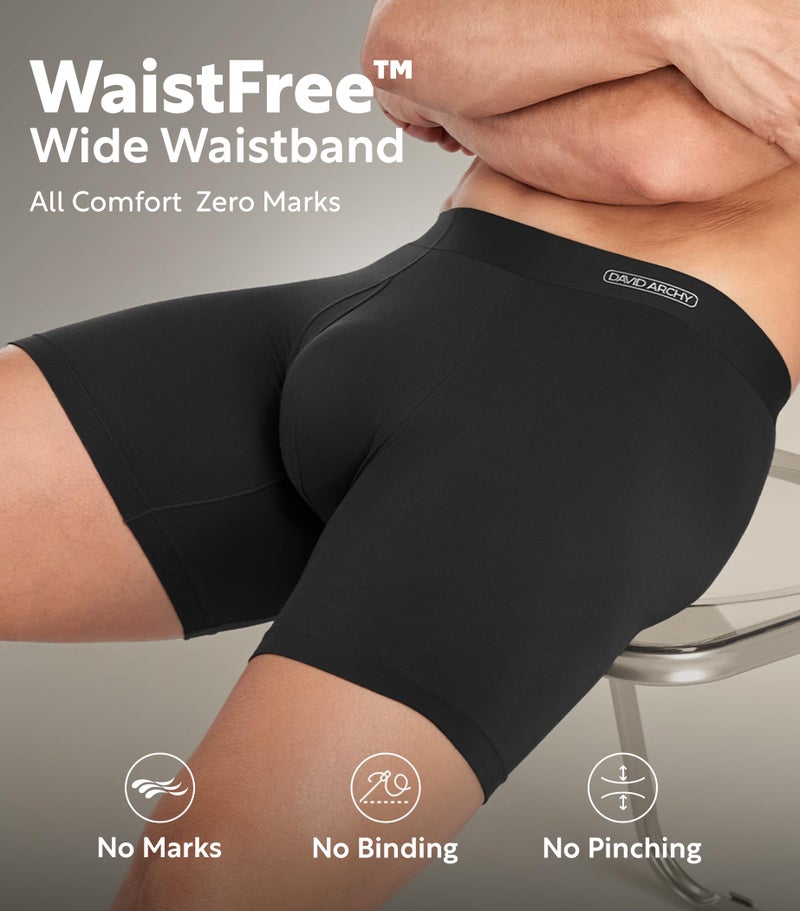 DAVID ARCHY Mens Underwear Silky Soft Second Skin Modal Boxer Briefs Waistfree Seamless Waistband Underwear for Men Pack of 4 (L, Black) - Image 2
