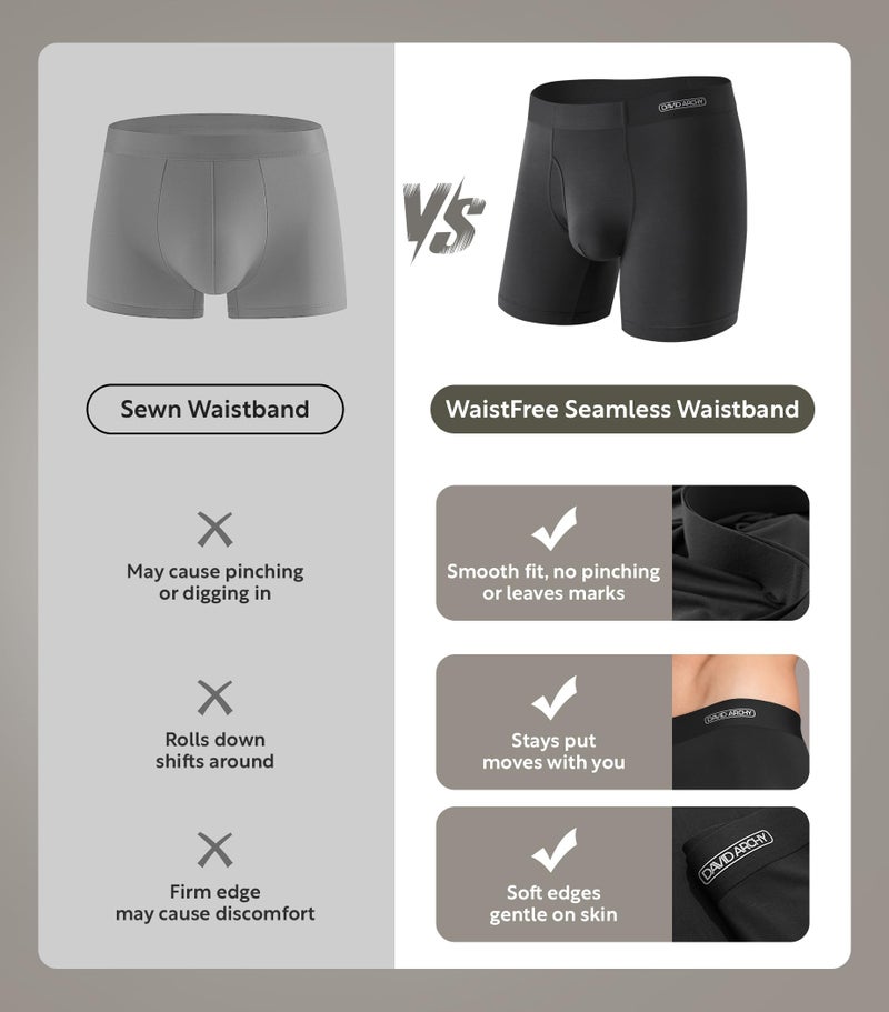 DAVID ARCHY Mens Underwear Silky Soft Second Skin Modal Boxer Briefs Waistfree Seamless Waistband Underwear for Men Pack of 4 (L, Black) - Image 3