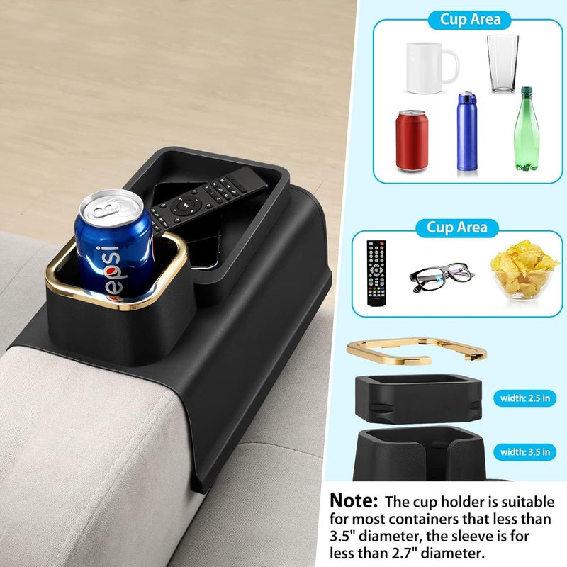 KEYOZA Couch Cup Holder Tray Silicone AntiSpill and AntiSlip Armrest Cup Holder Couch Strong and Weighted RemoteSnacksCellphoneEarbuds Gift for Mom Dad Grandma or Grandpa - Image 2
