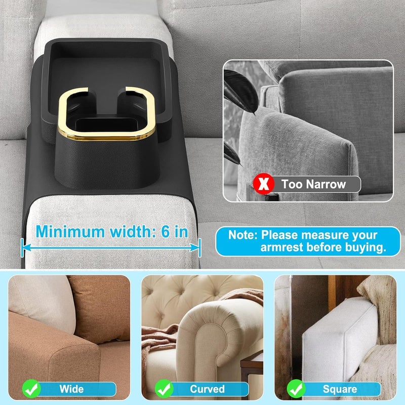 KEYOZA Couch Cup Holder Tray Silicone AntiSpill and AntiSlip Armrest Cup Holder Couch Strong and Weighted RemoteSnacksCellphoneEarbuds Gift for Mom Dad Grandma or Grandpa - Image 5