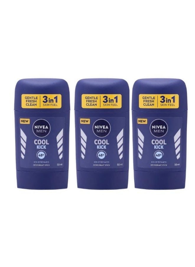 Nivea Cool Kick 48h Protection Deodorant Stick For Men 50 ml (pack of 3)