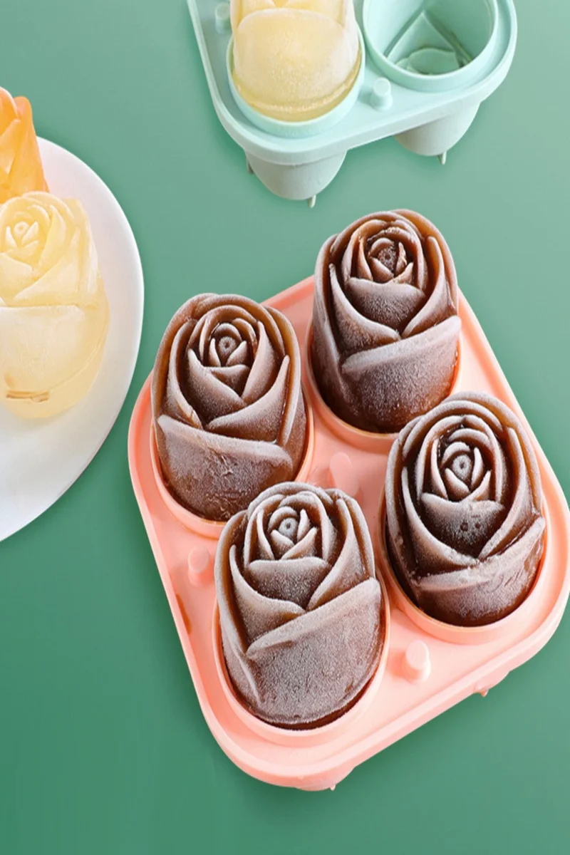 Safestore Practical 4 Piece Silicone Large Rose Shaped Ice Mold 4 Pieces Silicone Rose Ice Mold