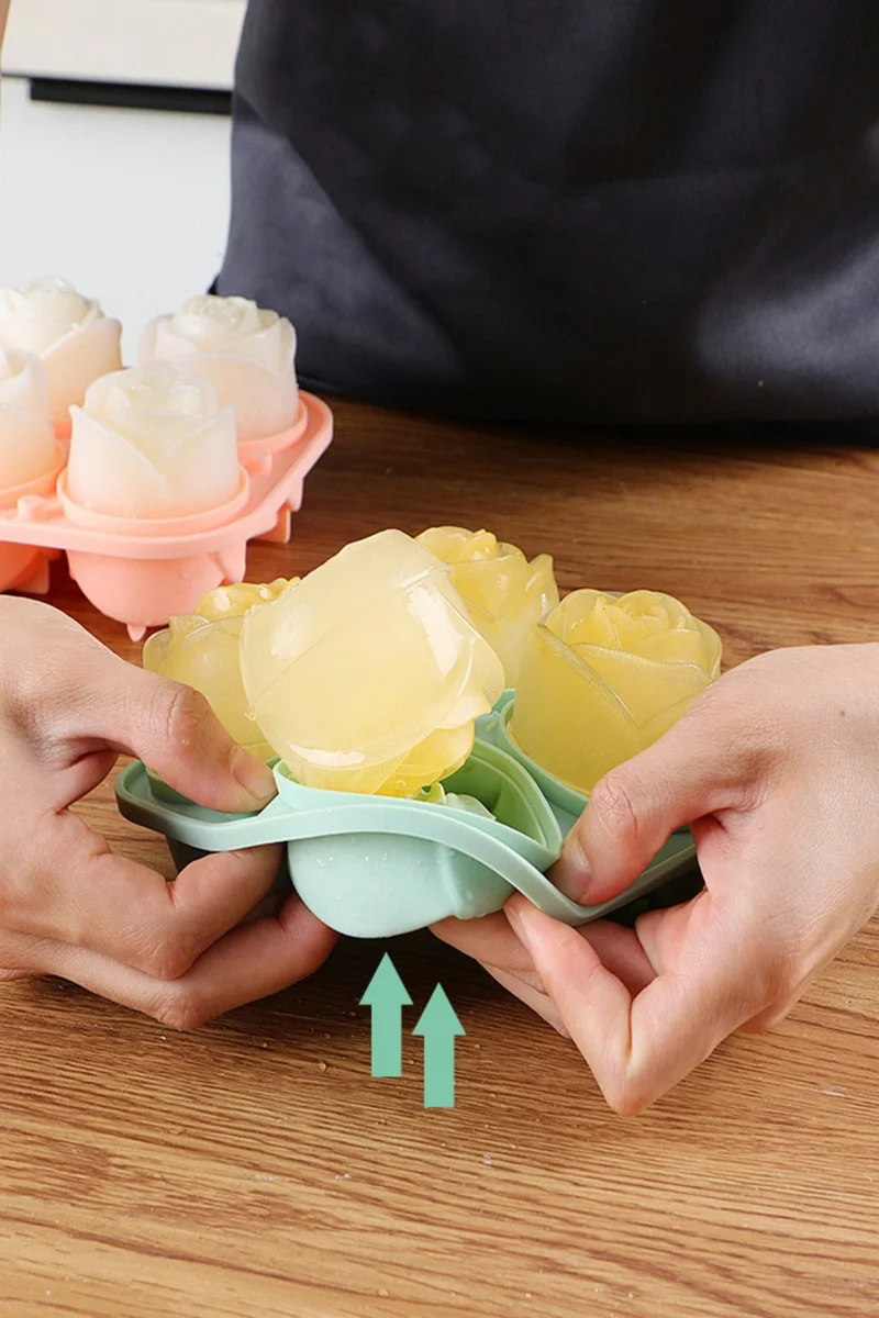 Safestore Practical 4 Piece Silicone Large Rose Shaped Ice Mold 4 Pieces Silicone Rose Ice Mold