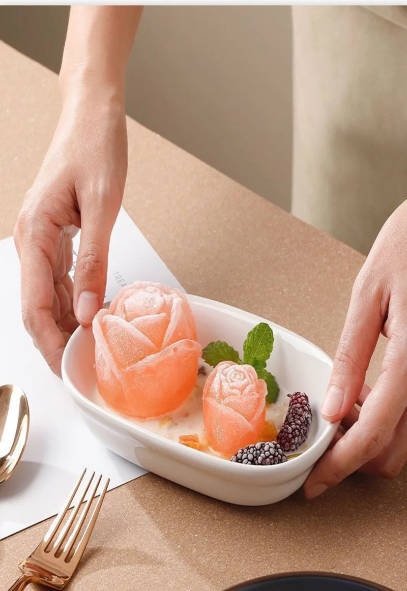 Safestore Practical 4 Piece Silicone Large Rose Shaped Ice Mold 4 Pieces Silicone Rose Ice Mold