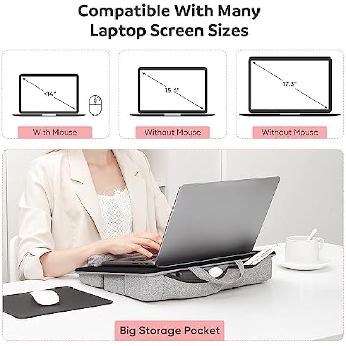 rayihni ADJUSTABLE LAPTOP LAP DESK, LAP DESK WITH CUSHION, STORAGE FUNCTION, CUBBIES FOR HOME OFFICE ADULTS STUDENTS, LAPTOP STAND FOR LAP WITH TABLET & PHONE HOLDER, FITS UP TO 15.6 INCH LAPTOP - Image 3