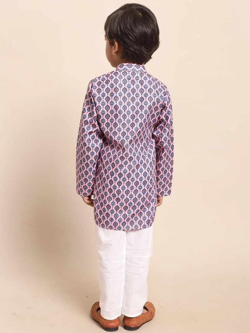 superminis Baby Boys Printed Cotton Kurta With White Pyjama Dress (3-4 Years, Pink) - Image 3