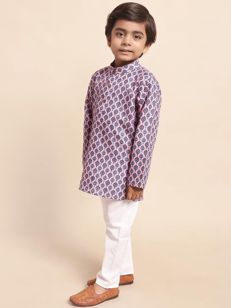 superminis Baby Boys Printed Cotton Kurta With White Pyjama Dress (3-4 Years, Pink) - Image 5