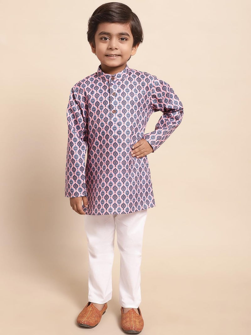 superminis Baby Boys Printed Cotton Kurta With White Pyjama Dress (3-4 Years, Pink) - Image 2