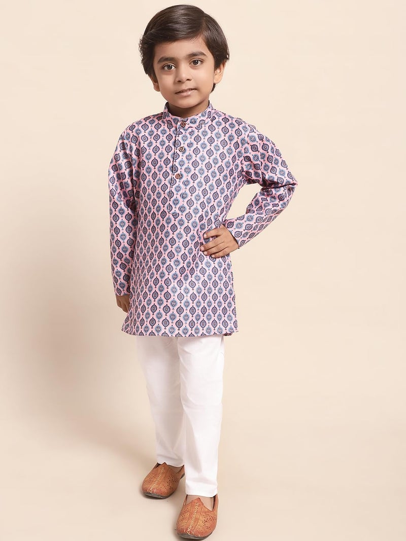 superminis Baby Boys Printed Cotton Kurta With White Pyjama Dress (3-4 Years, Pink) - Image 4