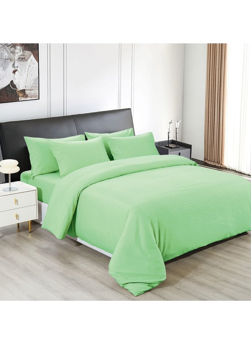 AL RAID Single Size Quilt Cover Set Pure Cotton - 4 PCS Includes 1 Quilt Cover 160x210cm with Zipper Closure, 1 Fitted Sheet 120x200+20cm, and 2 Pillowcases 50x75cm Stripe Design 