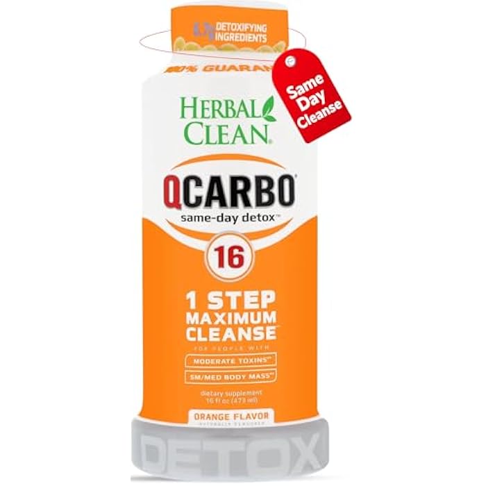 Herbal Clean Qcarbo16 Same-Day Detox Cleanse Drink (16 fl oz) - Orange Flavor Full Body Cleanse* Detox Drink for Moderate Toxin Level*, Vitamin B2 and Vitamin B12 for Men & Women - Image 1