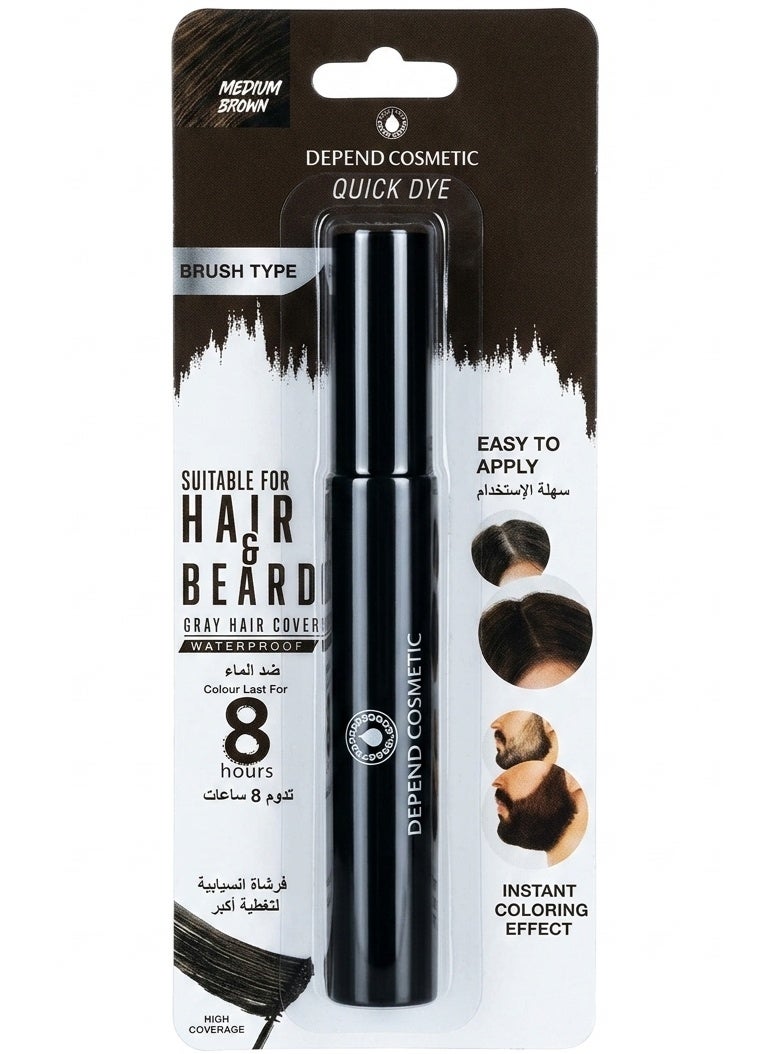 Depend Cosmetic Quick Dye Waterproof Gray Hair Cover Pen for Hair & Beard – Medium Brown (8-Hour Wear)) 16Ml
