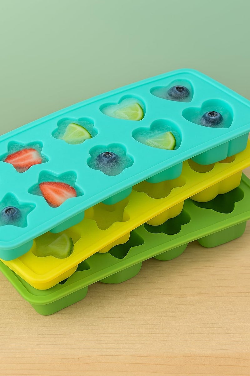 MAX-EMA GLOBAL MAX‑EMA GLOBAL Ice Cube Trays 3 Pack 36 Ice Cube Plastic Moulds Heart, Star, Flower With No Spill Easy‑release Flexible Base And Plastic Frame For Freezer Reusable Ice Cube Tray - Image 2